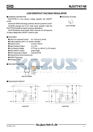 NJU7747F datasheet - LOW DROPOUT VOLTAGE REGULATOR