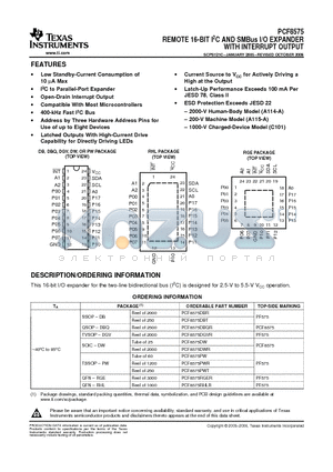 PCF8575DBQRG4 datasheet - REMOTE 16-BIT I2C AND SMBus I/O EXPANDER WITH INTERRUPT OUTPUT