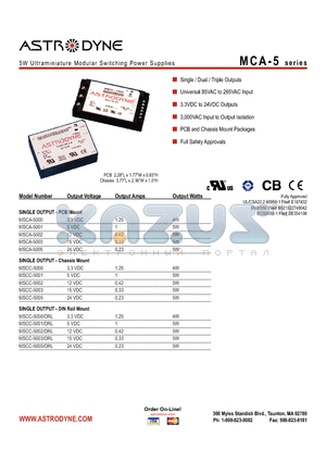 MSCC-5003DRL datasheet - 5W Ultraminiature Modular Switching Power Supplies