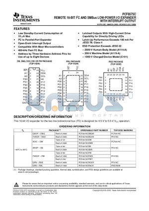 PCF8575CPWRE4 datasheet - REMOTE 16-BIT I2C AND SMBus LOW-POWER I/O EXPANDER WITH INTERRUPT OUTPUT