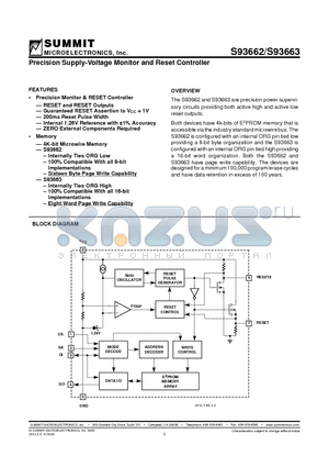 S93662SBT datasheet - Voltage Monitor and Reset Controller