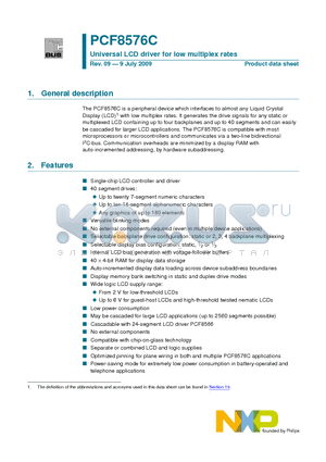 PCF8576CT datasheet - Universal LCD driver for low multiplex rates