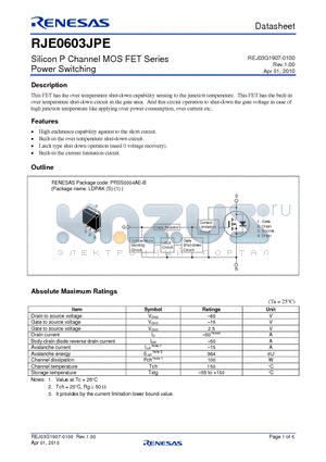 RJE0603JPE datasheet - Silicon P Channel MOS FET Series Power Switching