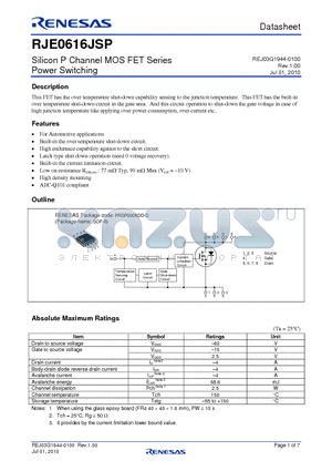 RJE0616JSP datasheet - Silicon P Channel MOS FET Series Power Switching