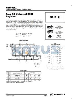 MC10141 datasheet - Four Bit Universal Shift Register