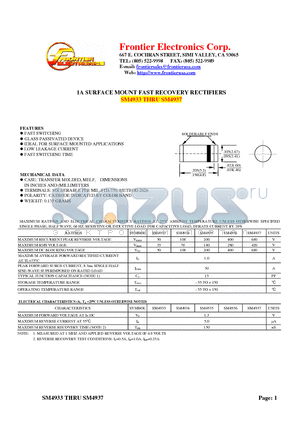 SM4937 datasheet - 1A SURFACE MOUNT FAST RECOVERY RECTIFIERS