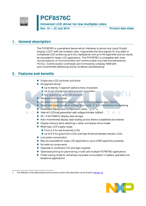 PCF8576C_10 datasheet - Universal LCD driver for low multiplex rates