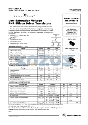 MSD1010T1 datasheet - PNP GENERAL PURPOSE DRIVER TRANSISTORS SURFACE MOUNT