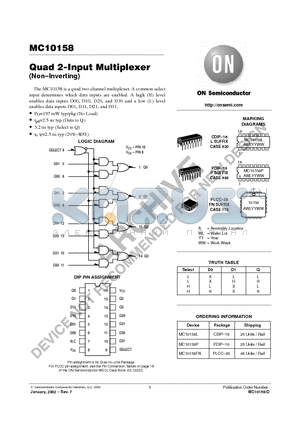 MC10158P datasheet - Quad 2-Input Multiplexer (Non-Inverting)