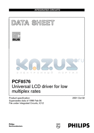 PCF8576_01 datasheet - Universal LCD driver for low multiplex rates