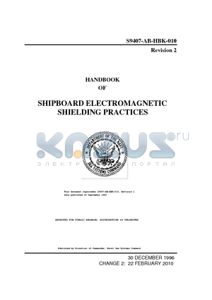 S9407-AB-HBK-010 datasheet - HANDBOOK OF SHIPBOARD ELECTROMAGNETIC SHIELDING PRACTICES