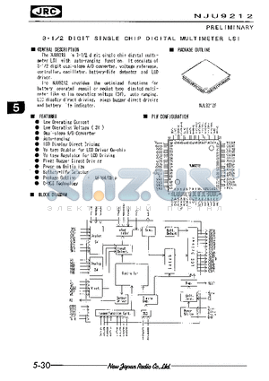 NJU9212 datasheet - 3.1/2 DIGIT SINGLE CHIP DIGITAL MULTIMETER LSI