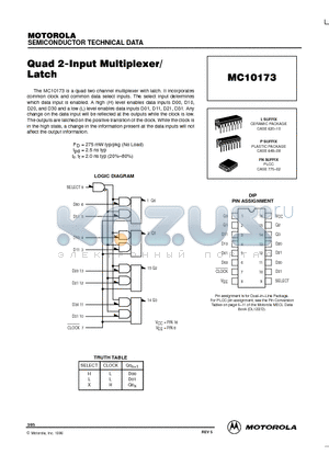 MC10173 datasheet - Quad 2-Input Multiplexer/Latch