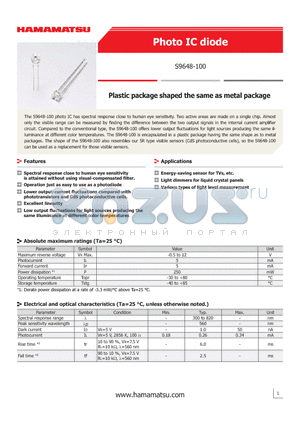 S9648-100 datasheet - Plastic package shaped the same as metal package