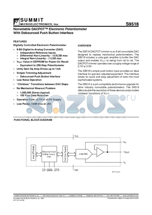 S9518 datasheet - Nonvolatile DACPOT Electronic Potentiometer With Debounced Push Button Interface