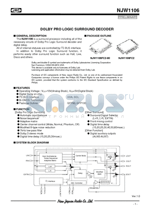 NJW1106FC2-80 datasheet - DOLBY PRO LOGIC SURROUND DECODER