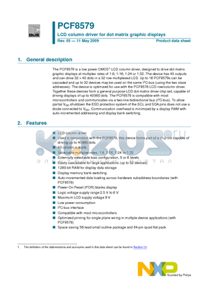 PCF8579H/1 datasheet - LCD column driver for dot matrix graphic displays