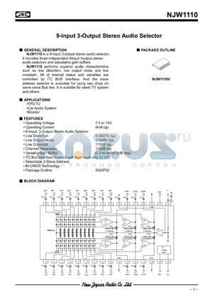 NJW1110V datasheet - 9-Input 3-Output Stereo Audio Selector