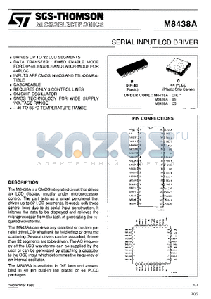 M8438A datasheet - SERIAL INPUT LCD DRIVER