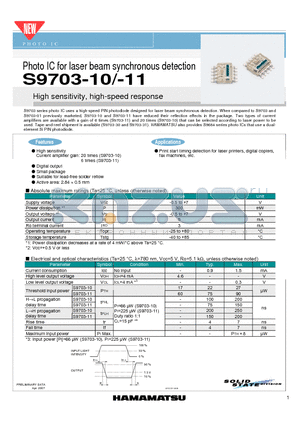 S9703-11 datasheet - Photo IC for laser beam synchronous detection