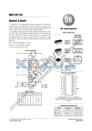 MC10175 datasheet - Quint Latch