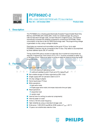 PCF8582C-2P-03 datasheet - 256 x 8-bit CMOS EEPROM with I2C-bus interface