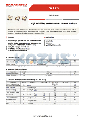 S9717-05K datasheet - High reliability, surface-mount ceramic package