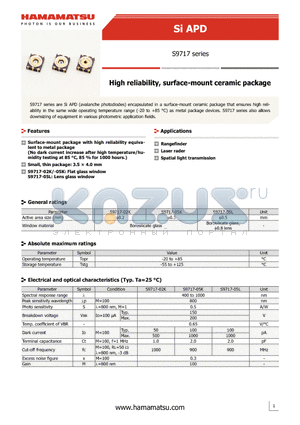 S9717-02K datasheet - High reliability, surface-mount ceramic package