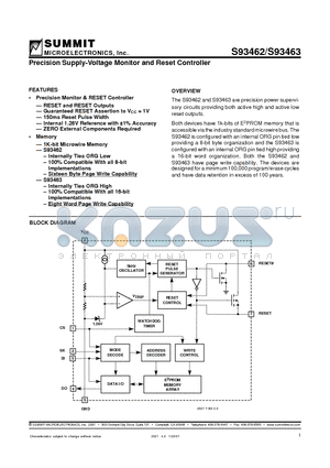 S93463SAT datasheet - Precision Supply-Voltage Monitor and Reset Controller