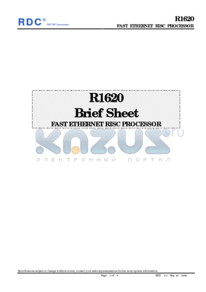 R1620 datasheet - FAST ETHERNET RISC PROCESSOR