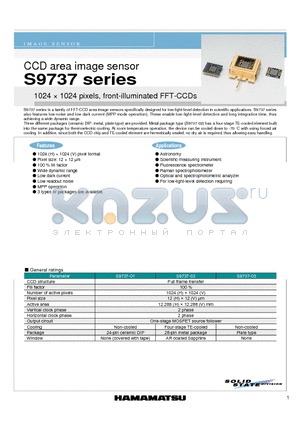 S9737 datasheet - CCD area image sensor 1024  1024 pixels, front-illuminated FFT-CCDs