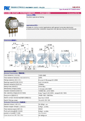 R16311 datasheet - ROTARY POTENTIOMETER