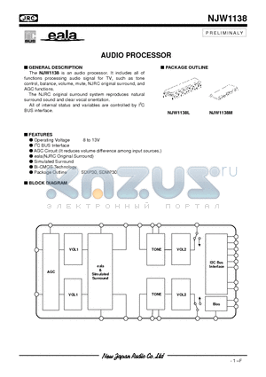 NJW1138L datasheet - AUDIO PROCESSOR