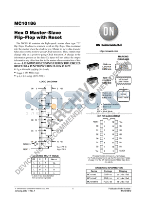 MC10186L datasheet - Hex D Master-Slave Flip-Flop with Reset