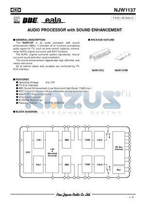 NJW1137 datasheet - AUDIO PROCESSOR with SOUND ENHANCEMENT