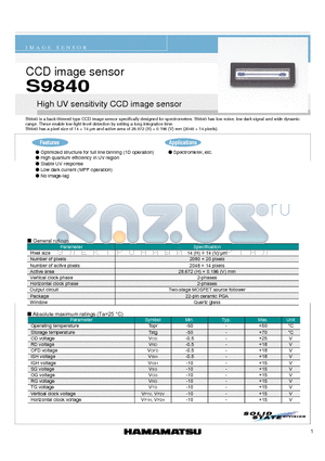 S9840 datasheet - High UV sensitivity CCD image sensor