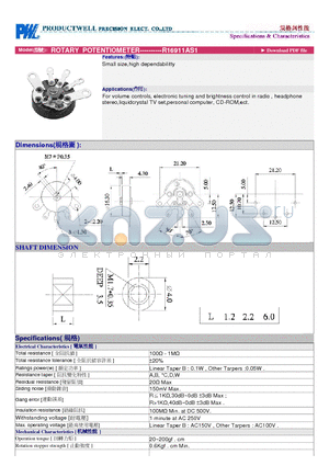 R16911AS1 datasheet - ROTARY POTENTIOMETER