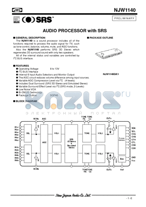 NJW1140 datasheet - AUDIO PROCESSOR with SRS