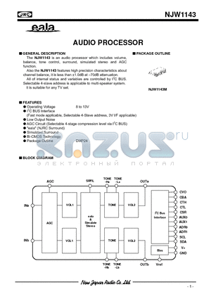 NJW1143 datasheet - AUDIO PROCESSOR