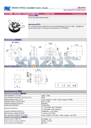 R16911A01 datasheet - ROTARY POTENTIOMETER