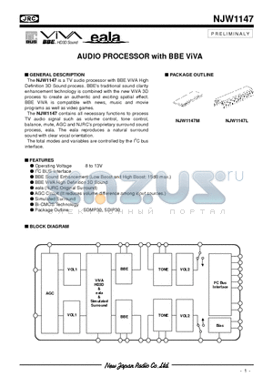 NJW1147 datasheet - AUDIO PROCESSOR with BBE ViVA