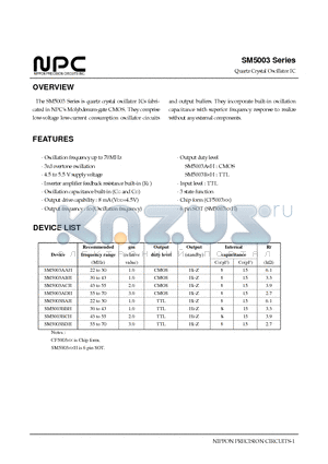 SM5003BBH datasheet - Quartz Crystal Oscillator IC