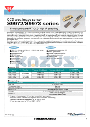 S9972 datasheet - CCD area image sensor Front-illuminated FFT-CCD, high IR sensitivity