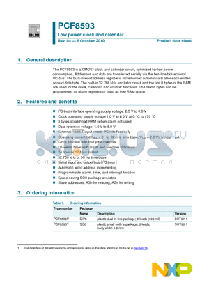 PCF8593P datasheet - Low power clock and calendar