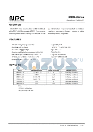 SM5004A1H datasheet - Quartz Crystal Oscillator IC