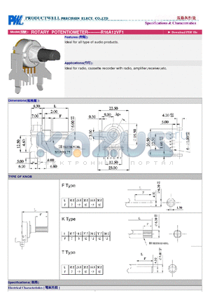 R16A12VF1 datasheet - ROTARY POTENTIOMETER