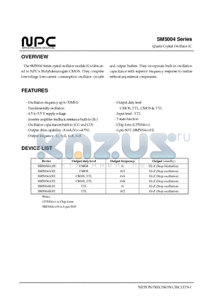 SM5004 datasheet - Quartz Crystal Oscillator IC