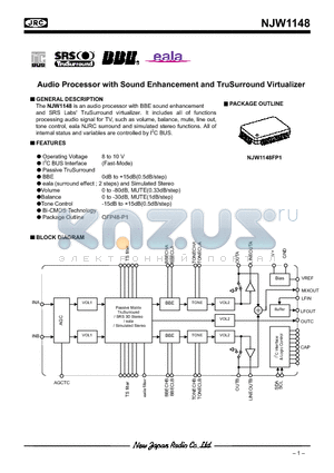 NJW1148FP1 datasheet - Audio Processor with Sound Enhancement and TruSurround Virtualizer