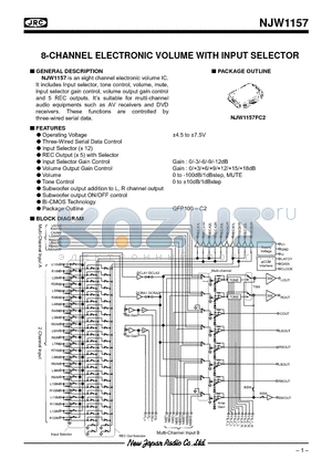 NJW1157 datasheet - 8-CHANNEL ELECTRONIC VOLUME WITH INPUT SELECTOR