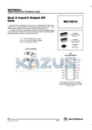 MC10210 datasheet - Dual 3-Input/3-Output OR Gate
